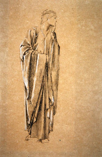 Danae için çalışma, c.1885 (kahverengi kağıt üzerine siyah beyaz tebeşir) by Edward Coley Burne Jones