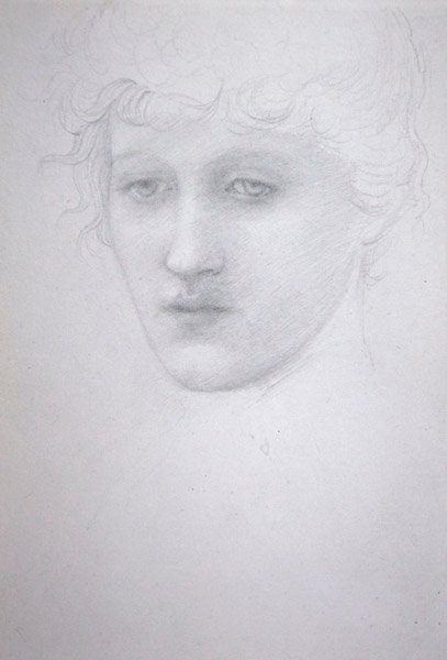 Bir Kızın Başı Çalışması - Bessie Keane, c.1896 (kağıt üzerine kalem) by Edward Coley Burne Jones