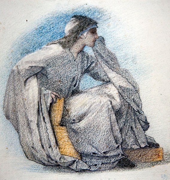 Cüppeli, oturan bir figürün incelenmesi, c.1866 (kalem ve kağıt üzerinde renkli tebeşirler) by Edward Coley Burne Jones