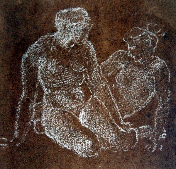 Oturan iki çıplak kadın çalışması (kağıt üzerinde beyaz tebeşir) by Edward Coley Burne Jones