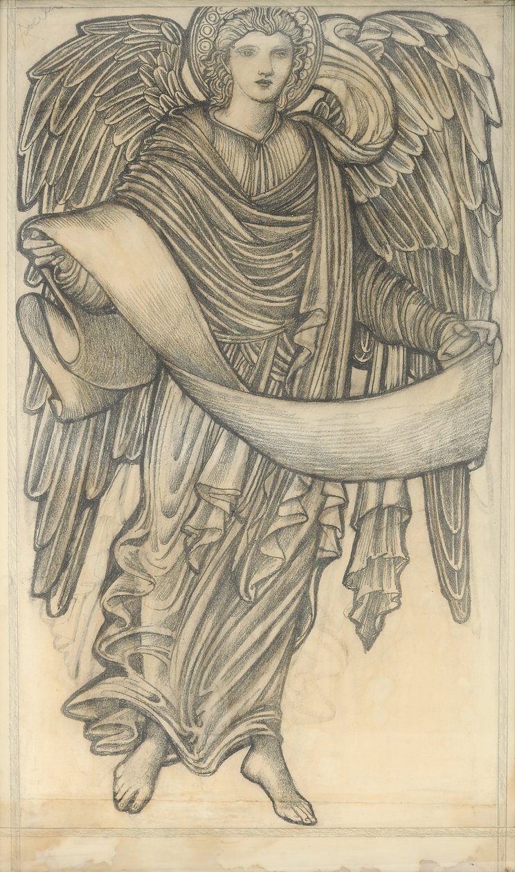 Parşömenli Melek - sekiz numara, 1880 (kağıt üzerinde tebeşir) by Edward Burne Jones