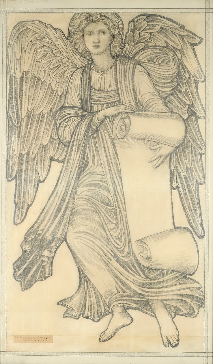 Parşömenli Melek - dokuz numara, 1880 (kağıt üzerinde tebeşir) by Edward Burne Jones