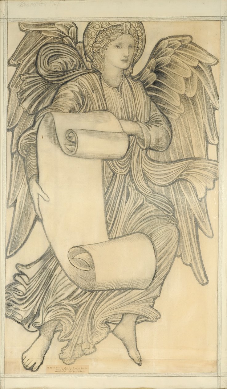 Parşömenli Melek - yedi numara, 1880 (kağıt üzerinde tebeşir) by Edward Burne Jones