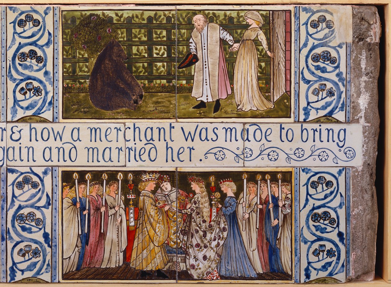 Beauty and the Beast çini paneli, Morris, Marshall, Faulkner & Co., c.1867 by Edward Burne Jones
