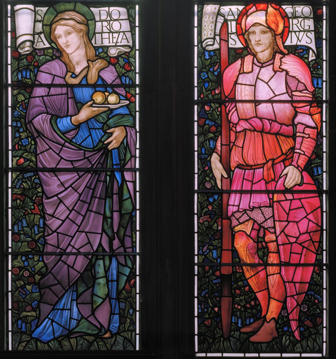 Pembe Zırhlı Dorothy & St George, Doğu Penceresi, 1880 (vitray) by Edward Burne Jones