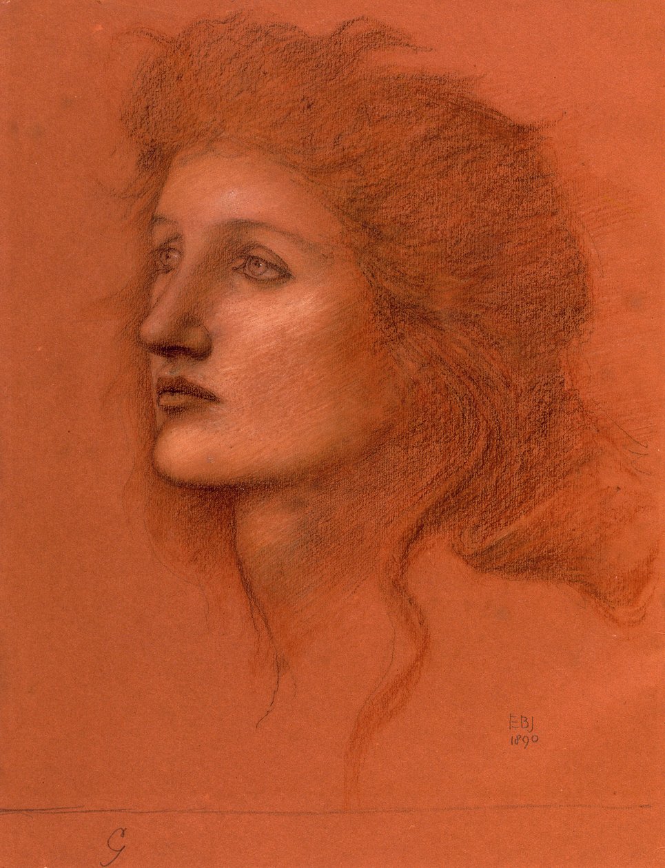 Kadın Baş, 1890 (kağıt üzerinde pastel) by Edward Burne Jones