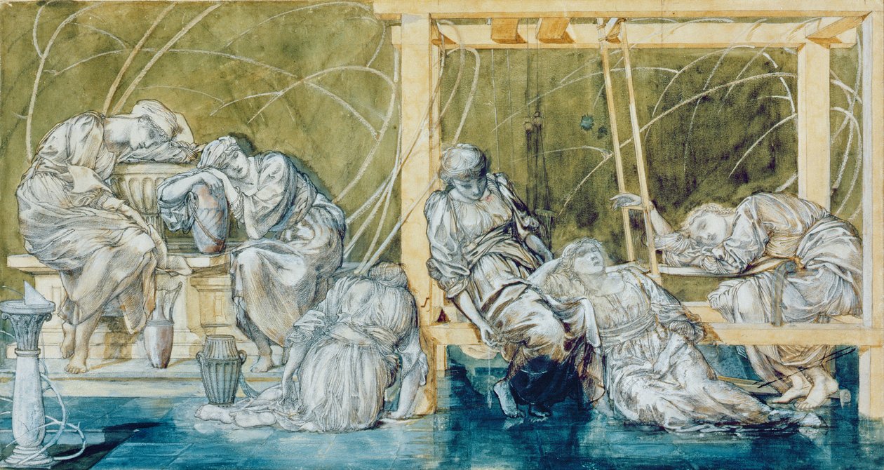 Briar Rose Serisinden The Garden Court için Çalışma (kağıt üzerinde wc) by Edward Burne Jones