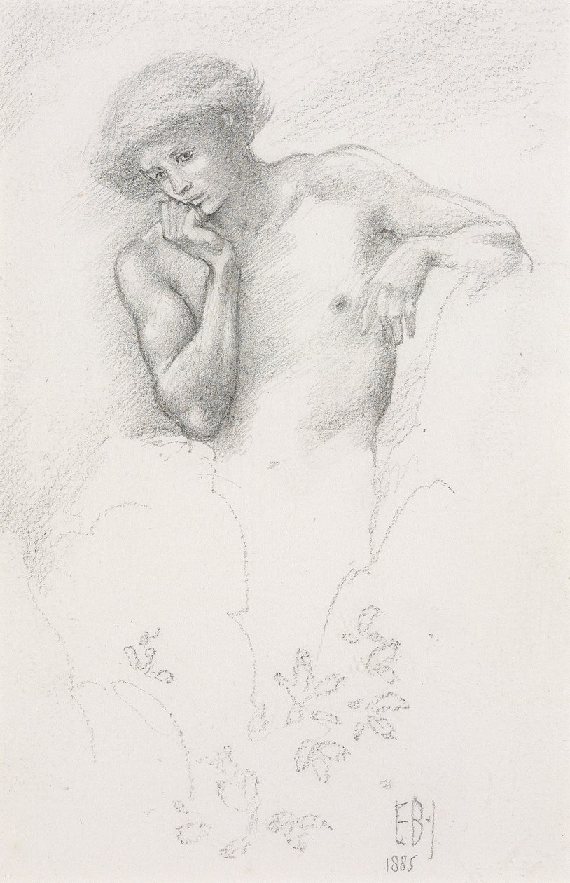 "Arthur in Avalon" için bir tepe perisinin incelenmesi, 1885 by Edward Burne Jones