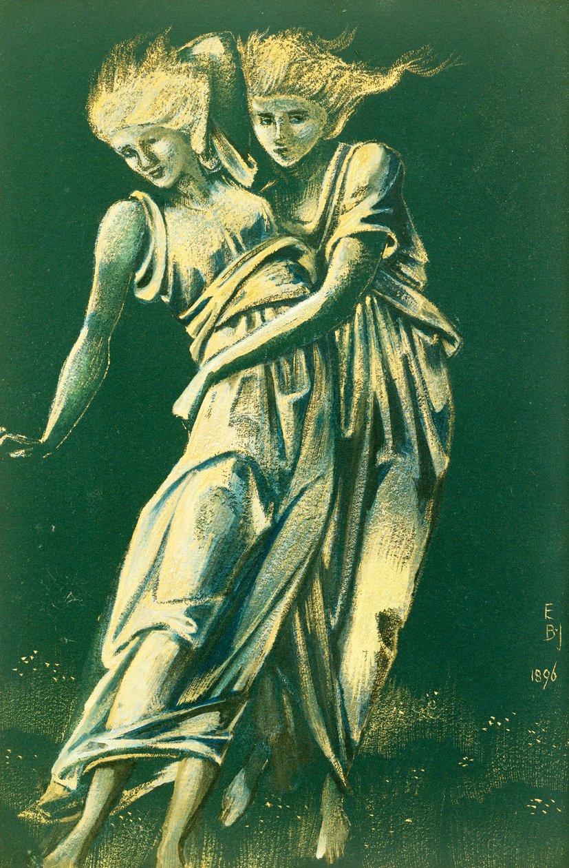 Kucaklayan dans eden figürlerin incelenmesi: Metal için bir tasarım by Edward Burne Jones