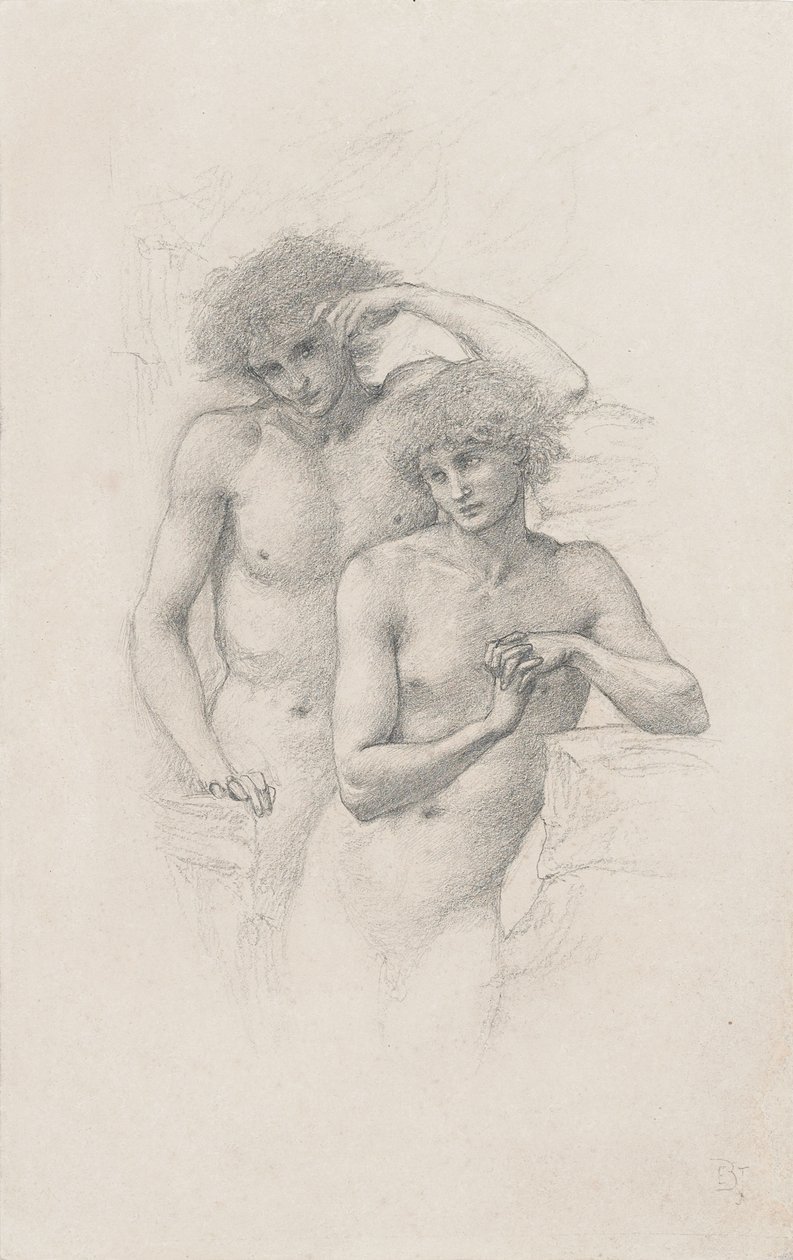 "Arthur in Avalon" için iki çıplak erkek çalışması, c. 1885 by Edward Burne Jones