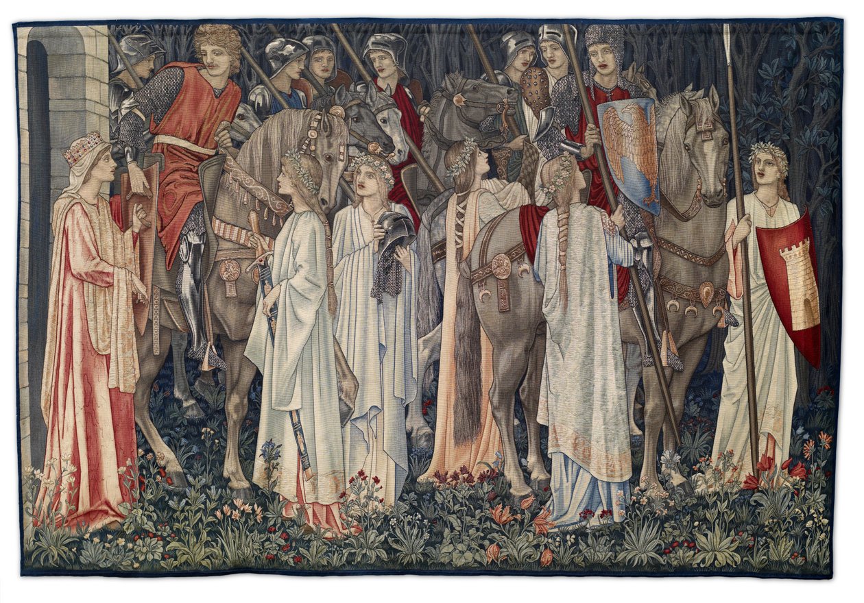 Şövalyelerin Silahlanması ve Ayrılması, sanatçı tarafından tasarlanan ve Morris & Co. tarafından dokunan goblen, 1895-96 by Edward Burne Jones