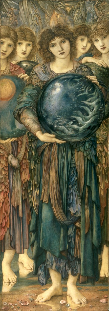Yaratılış Günleri: Beşinci Gün, 1870-76 (keten kaplı panel üzerine wc, guaj, kabuk altın ve platin boya) by Edward Burne Jones