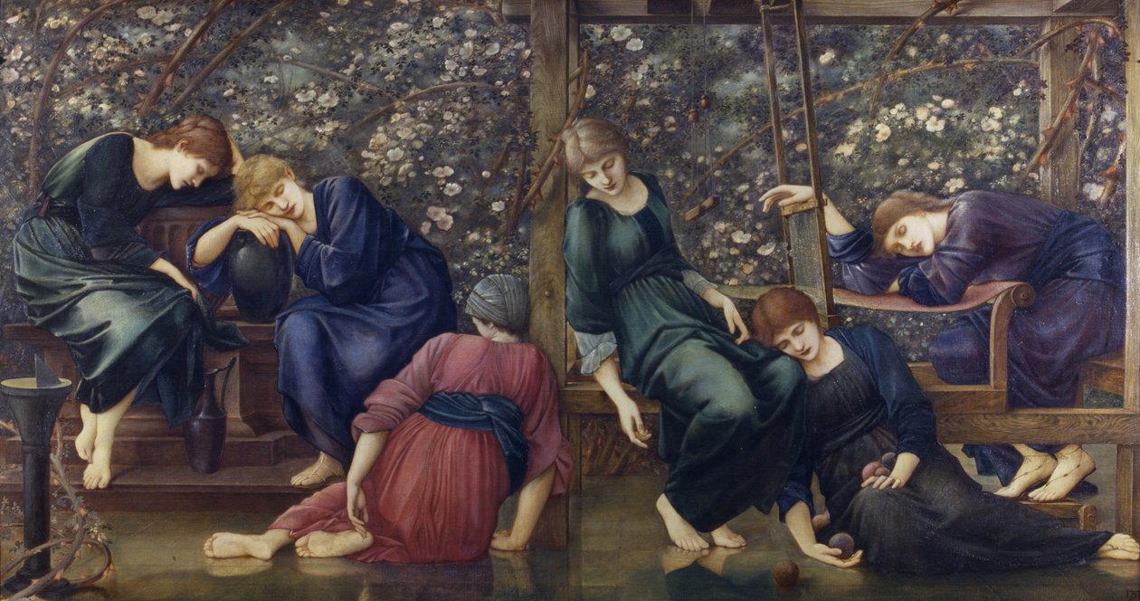 The Garden Court, Briar Rose Serisinden, 1894 dolayları (tuval üzerine yağlı boya) by Edward Burne Jones