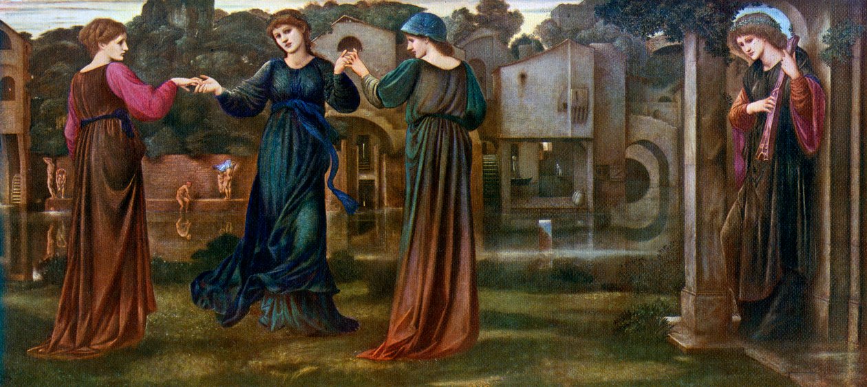 Değirmen, Nehir Kenarında Müzikle Dans Eden Kızlar, 1870, 1912. by Edward Burne Jones