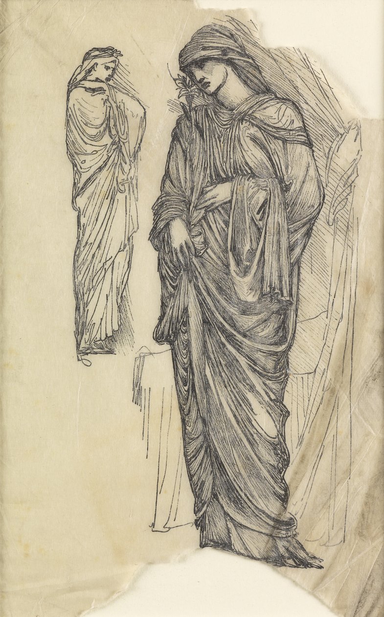 Uzun dökümlü giysili bir bayanın iki çalışması by Edward Burne Jones