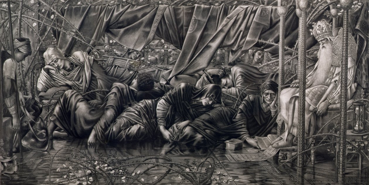 Briar Rose Efsanesi: Konsey Odası, pub. Thomas Agnew & Sons, 1890 (fotogravür) by Edward Coley after Burne Jones