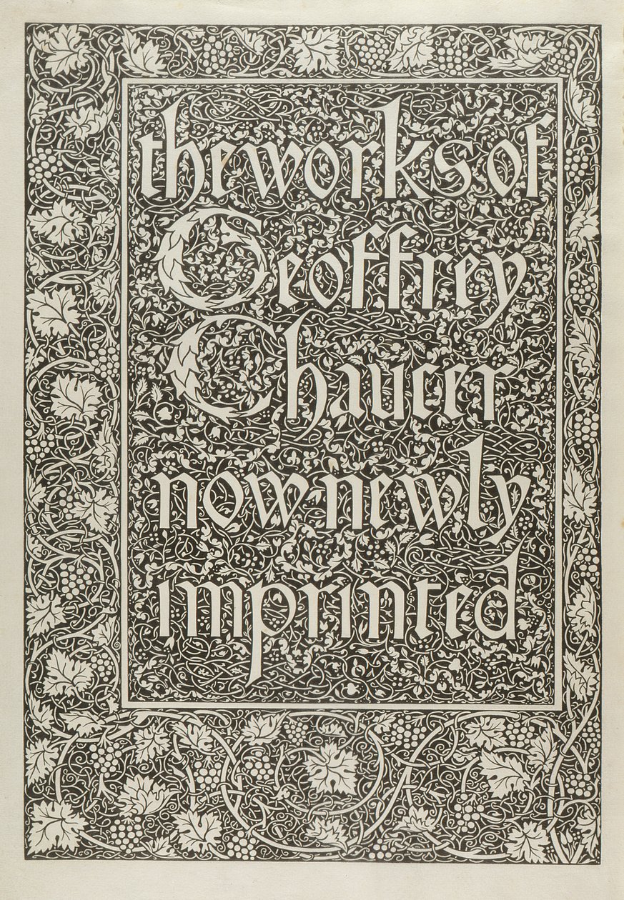 Başlık Sayfası, Geoffrey Chaucer'ın Eserleri'nden şimdi yeni basılmış, William Morris (1834-96) 1896 tarafından oyulmuş by Edward Coley after Burne Jones