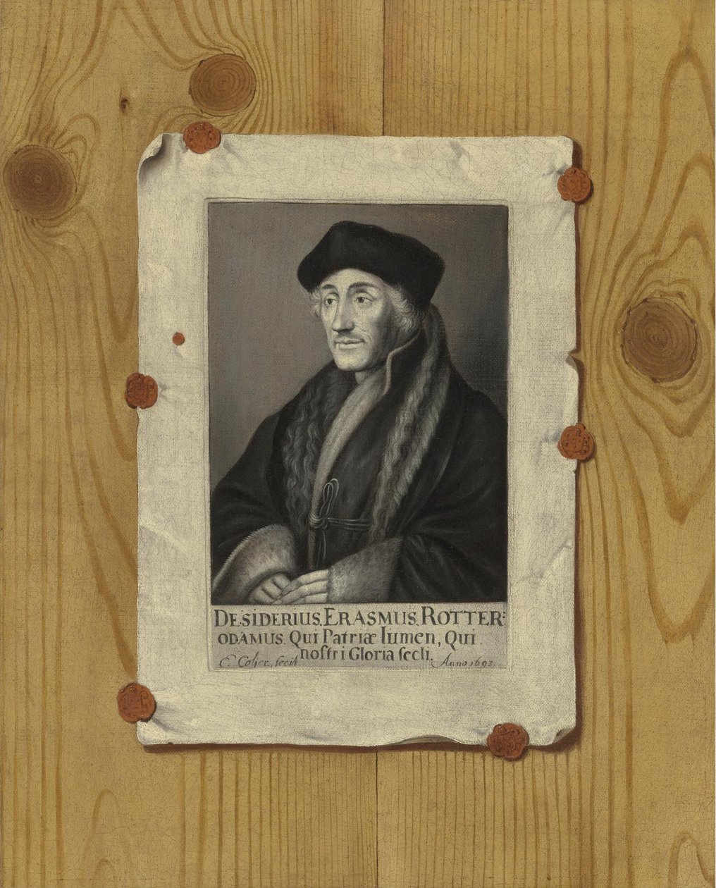 Trompe loeil Rotterdam Erasmus Gravürlü Natürmort, 1693 by Edward Collier
