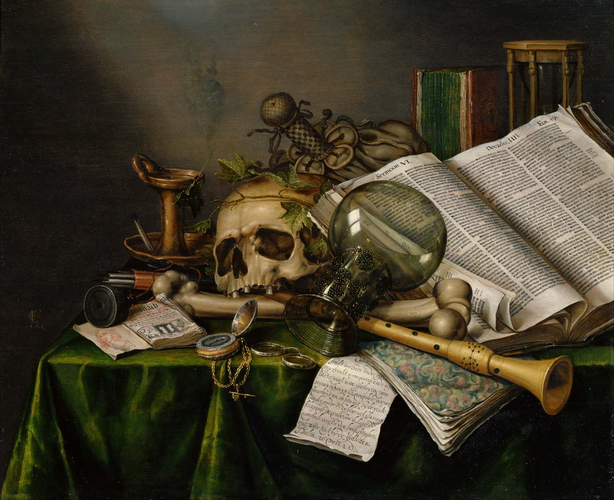 Vanitalar. Kitaplar, El Yazmaları ve Kafatası ile Natürmort by Edward Collier