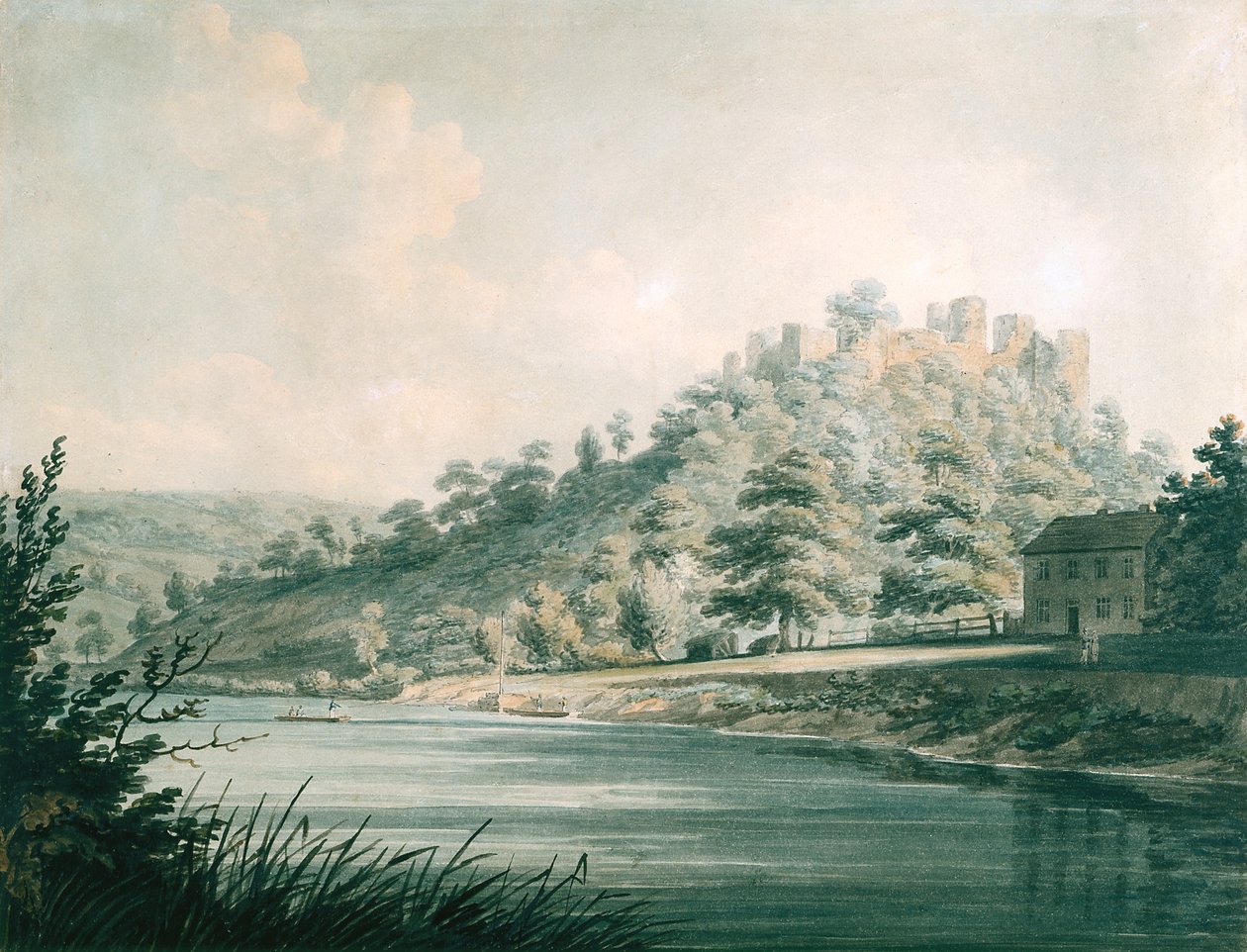 Wye Nehri Üzerindeki Goodrich Kalesi (beyaz dokuma kağıt üzerine kalem üzerine suluboya) by Edward Dayes