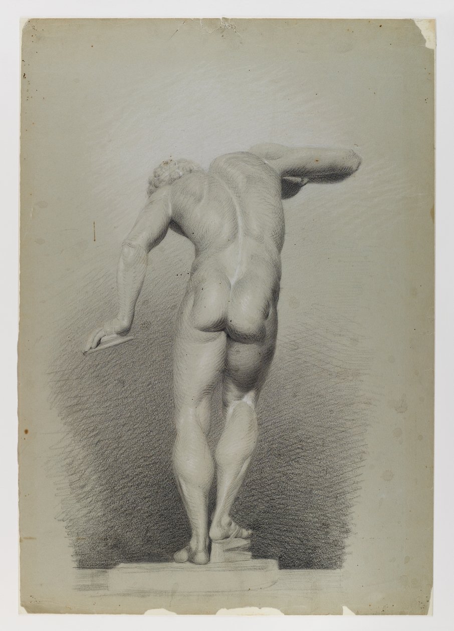 Çıplak Çalışma, 1848 civarı (mavi-yeşil, orta ağırlıkta, hafif dokulu dokuma kağıt üzerine siyah-beyaz pastel boya) by Edward Docker