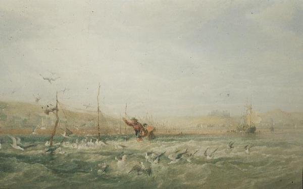 Ağlardan Martıları Kovalayan Balıkçılar, Mumbles, Güney Galler by Edward Duncan