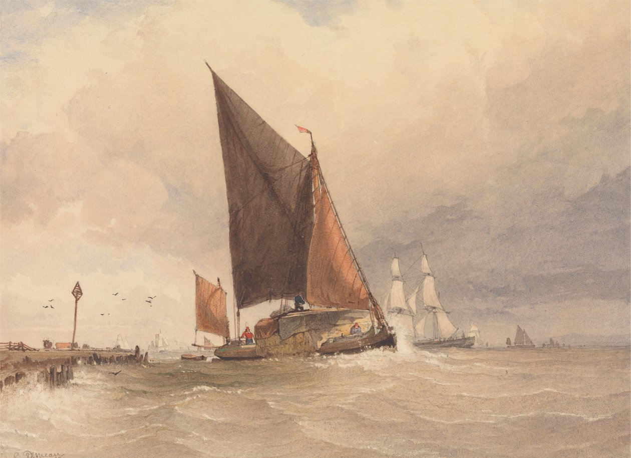 Denizde Yelkenli Mavna by Edward Duncan
