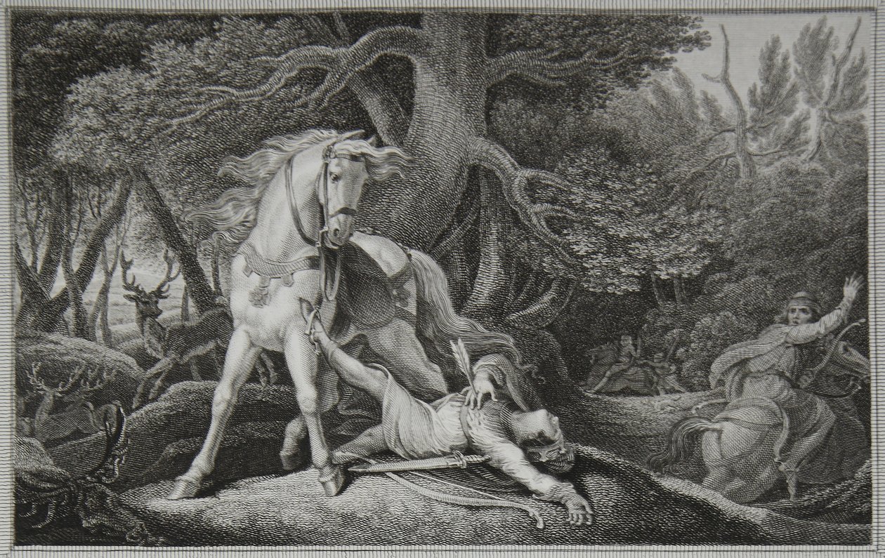 William Rufus'un Ölümü, Neagle tarafından kazınmış, David Hume'un 'İngiltere Tarihi'nden bir örnek, pub. R. Bowyer, Londra by Edward Francis (after) Burney
