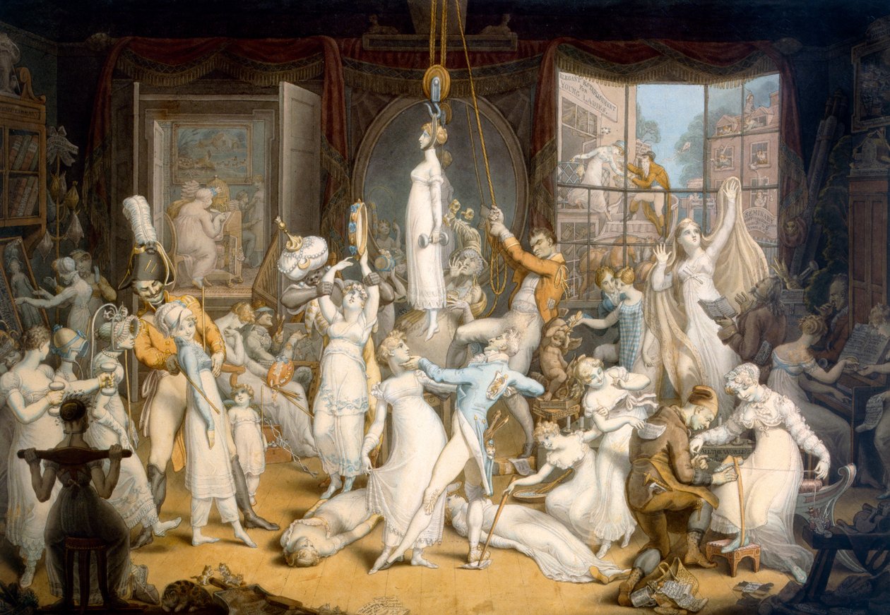 Genç Hanımlar İçin Zarif Bir Kuruluş (kağıt üzerine suluboya) by Edward Francis Burney