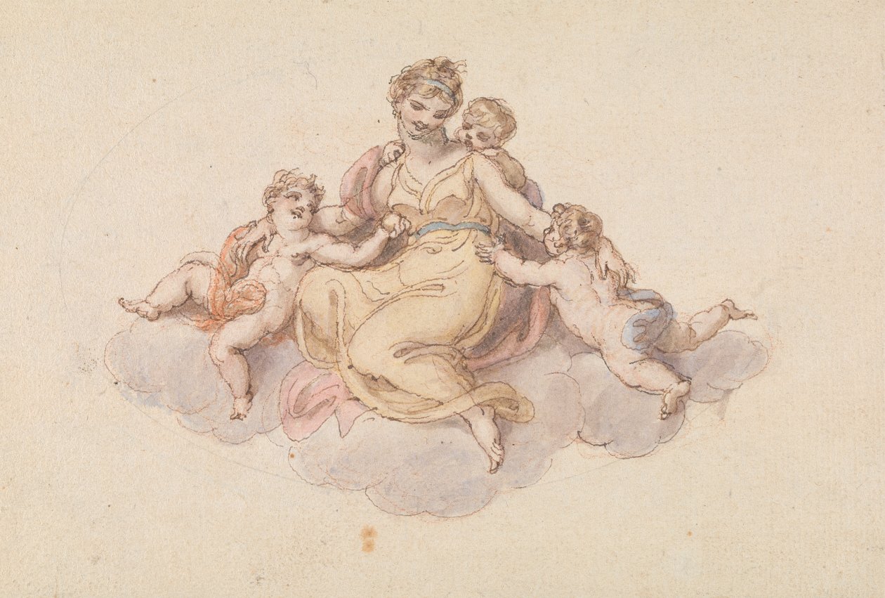 Bulutun Üzerinde Oturan Anne ve Çocuklar by Edward Francis Burney