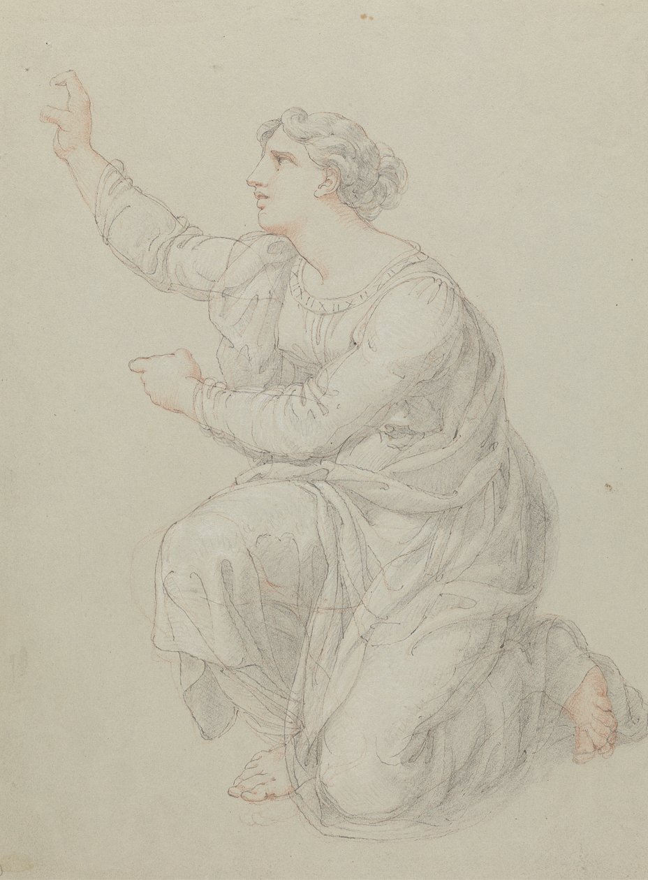 Diz Çöken Priscilla Figürü Çalışması by Edward Francis Burney