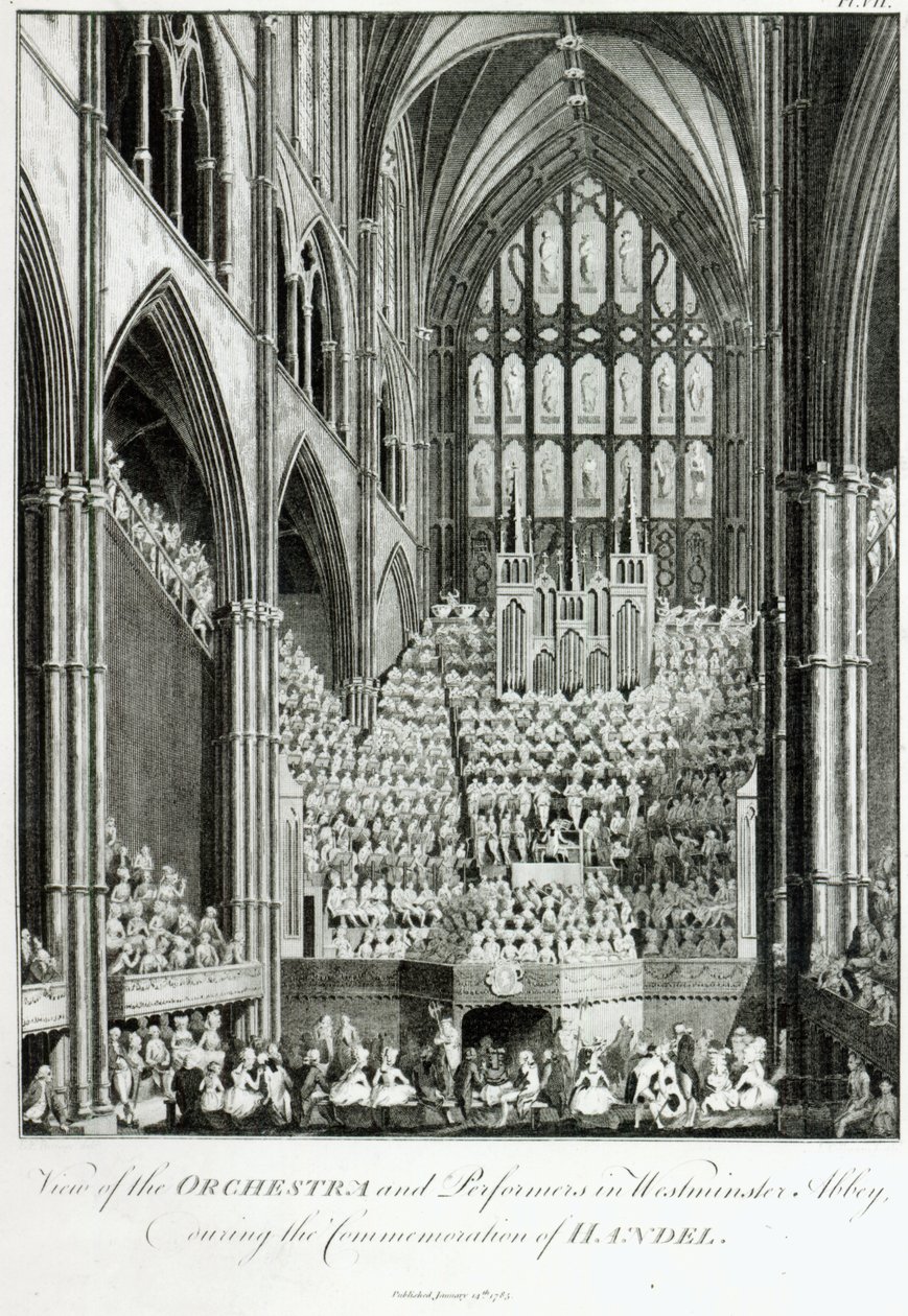 View of the Orchestra and Performers in Westminster Abbey, during the Commemoration of Handel, published by Charles Burney, 1785   by Edward Francis Burney