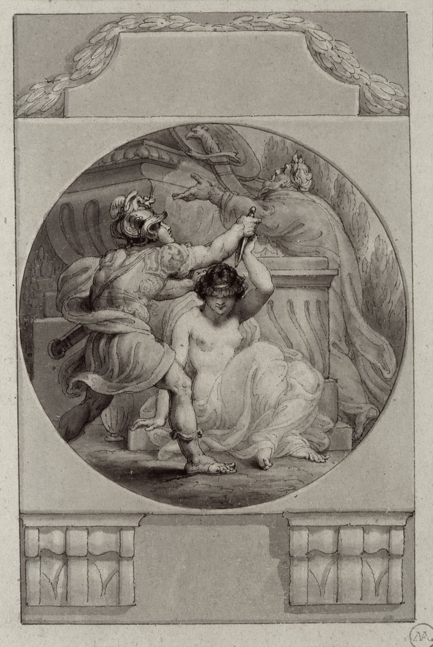 Genç bir kadını feda eden savaşçı (çizim) by Edward Francis Burney