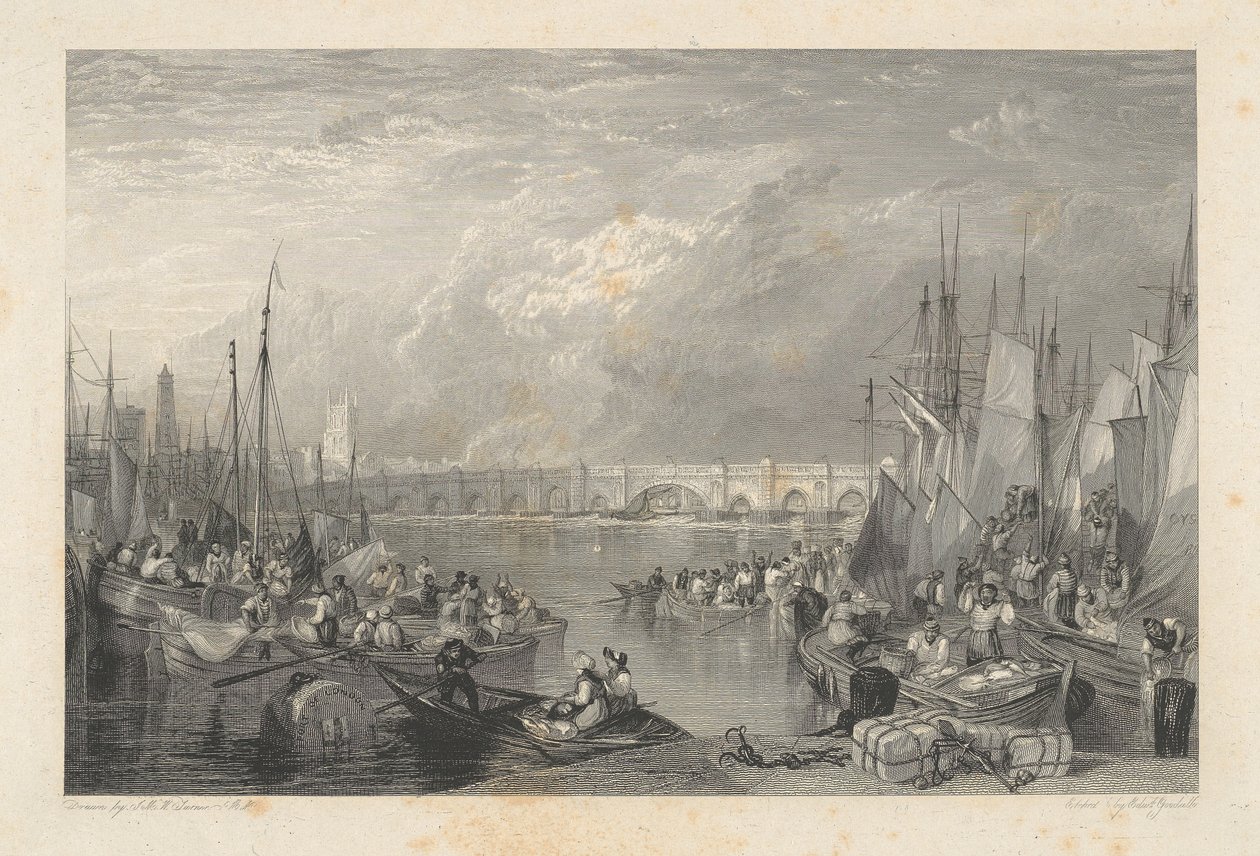 Eski Londra Köprüsü ve Çevresi by Edward Goodall