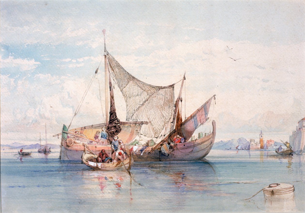 Kuzey İtalya Gölü'ndeki Tekneler (gövde rengi) by Edward Harper
