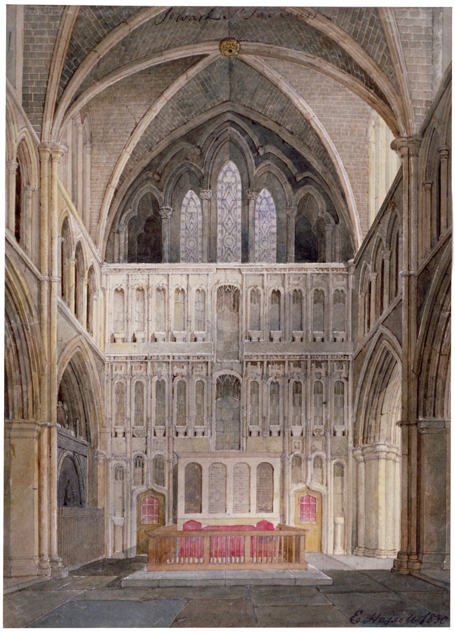 Sunağa bakan iç görünüm, Aziz Kurtarıcı Kilisesi, Southwark, Londra, 1830. by Edward Hassell