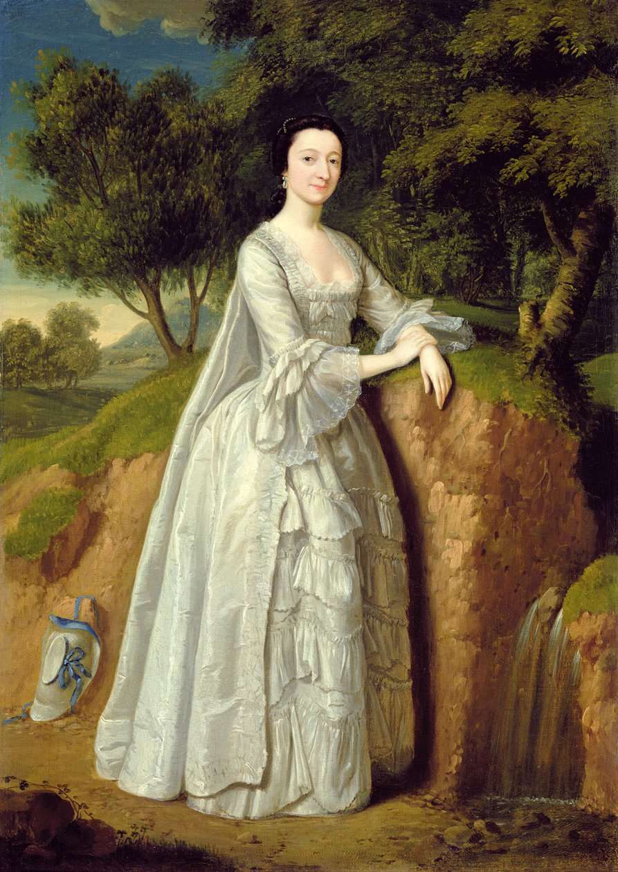 Elizabeth Montague, Ormanlık Bir Peyzajda ayakta, c.1750 (tuval üzerine yağlı boya) by Edward Haytley