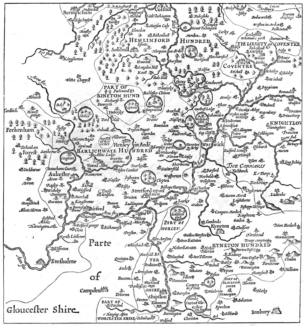 Stratford-upon-Avon ve çevresinin haritası, 1610 1885. by Edward Hull