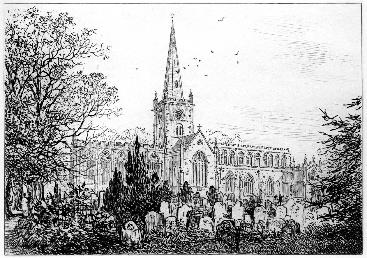 Stratford kilisesi kuzeyden bakıldığında, Stratford-upon-Avon, Warwickshire, 1885. by Edward Hull