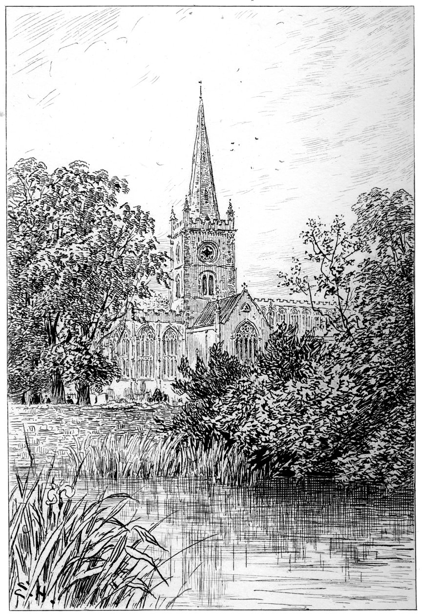 Nehirden görüldüğü gibi Stratford kilisesi, Stratford-upon-Avon, Warwickshire, 1885. by Edward Hull