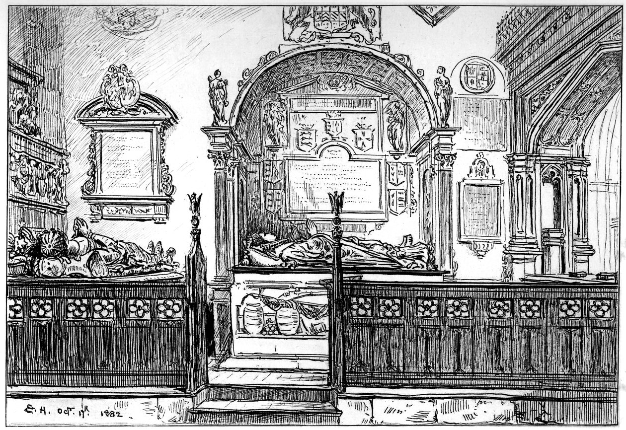 Clopton kilisesindeki sıra, Stratford-upon-Avon, Warwickshire, 1885. by Edward Hull
