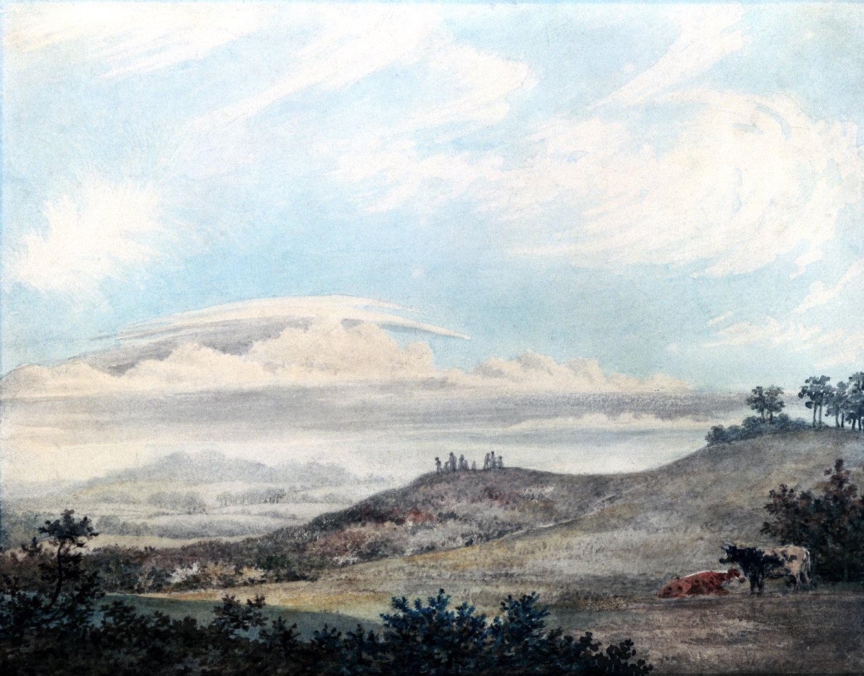 Daha sonra Luke Howard (1772-1864) tarafından yapılan bulut çalışmaları ile kırsal manzara c.1808-11 (kağıt üzerinde wc) by Edward Kennion