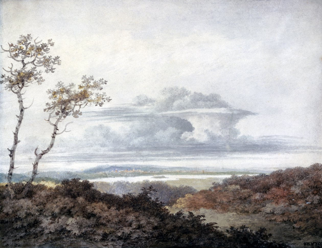 Daha sonra Luke Howard (1772-1864) tarafından yapılan bulut çalışmaları ile kırsal manzara c.1808-11 (kağıt üzerinde wc) by Edward Kennion