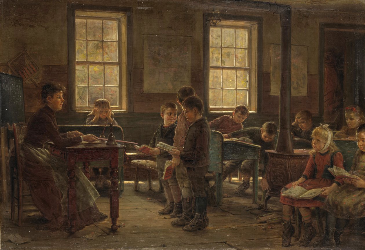 Bir Köy Okulu, 1890 (kompozisyon tahtasına monte edilmiş tuval üzerine yağlıboya) by Edward Lamson Henry