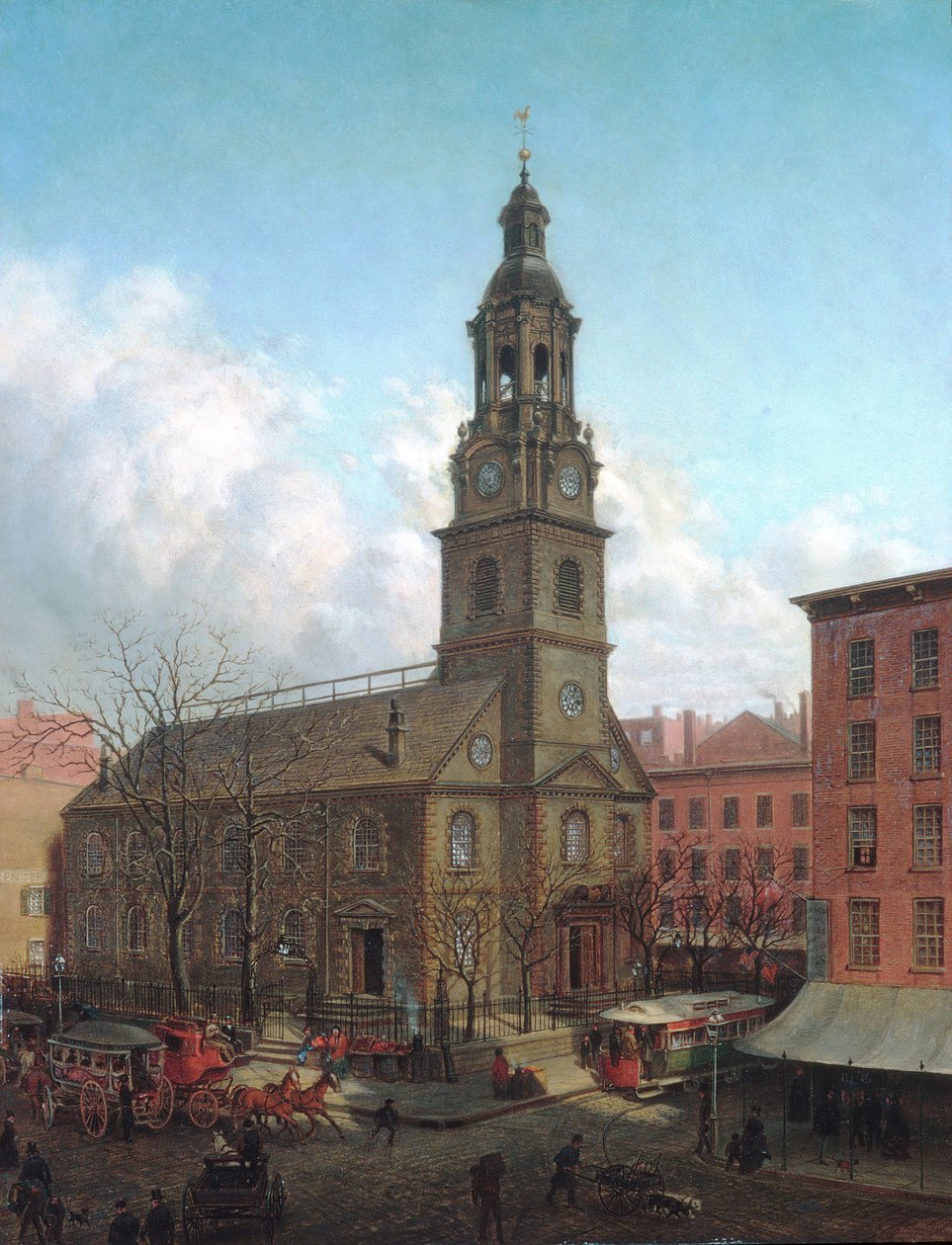 Kuzey Hollanda Kilisesi, Fulton ve William Sokakları, New York, 1869. by Edward Lamson Henry