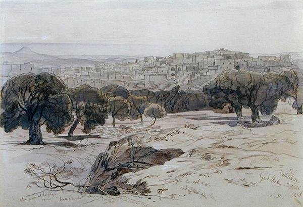 Bethlehem - Hayırlı Cuma, 2 Nisan 1858 (kağıt üzerine kalem, mürekkep ve suluboya) by Edward Lear
