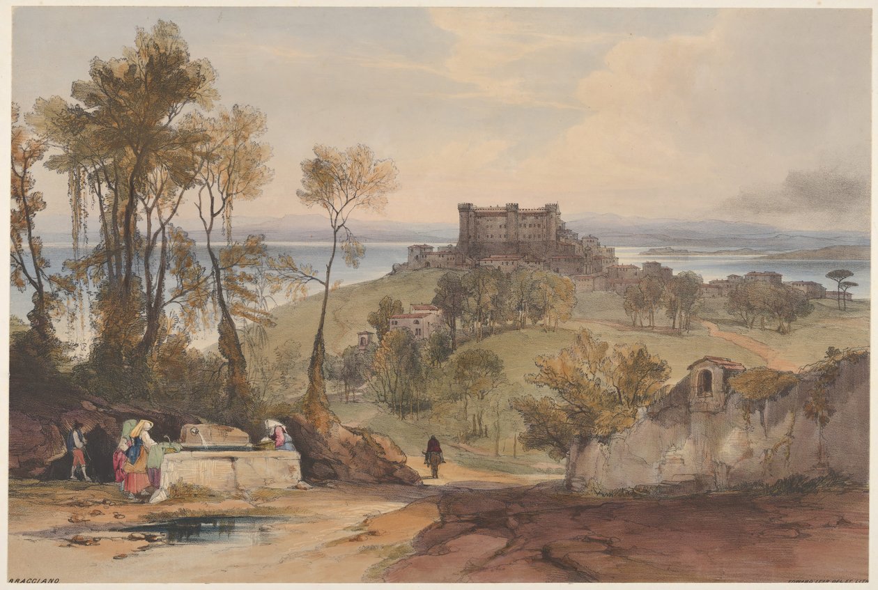 Roma ve Çevresinden Bracciano Manzaraları, levha 2, 1841. by Edward Lear