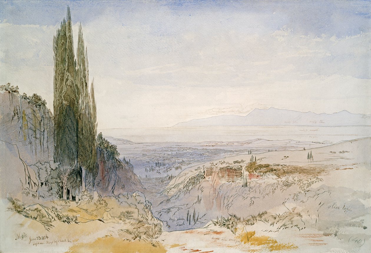 Korfu, Nimphes, 1856 (kağıt üzerinde kalem & mürekkep ve wc) by Edward Lear