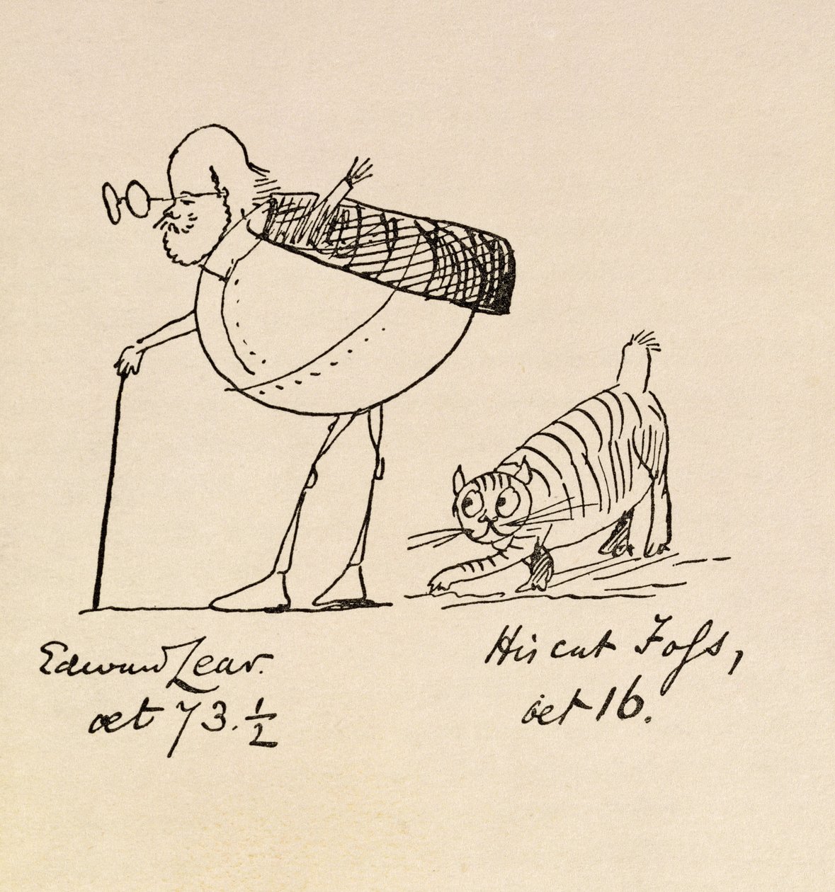 Edward Lear 73 Buçuk Yaşında ve Kedisi Foss, 16 Yaşında by Edward Lear