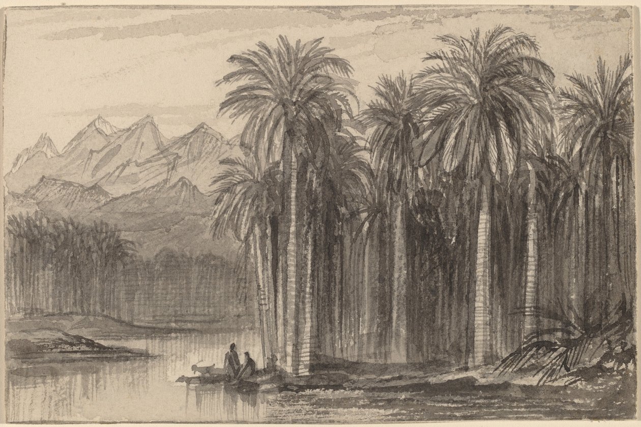 Palmiye Koruluğundan Kanoyla Çıkan Figürler (Wady Feiran) by Edward Lear